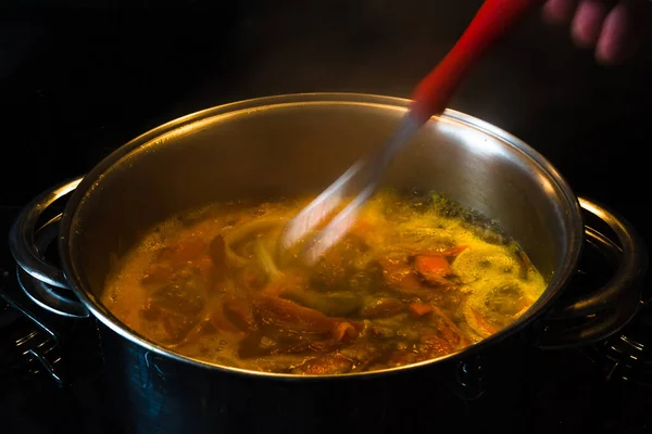 Una Olla Estufa Cocinando Arroz Salvador Bahía Brasil — Foto de Stock