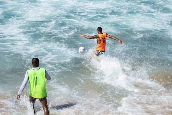 Salvador Bahia Brasile Agosto 2021 Persone Che Giocano Calcio Sabbia — Foto Stock