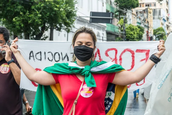 Salvador Bahia Brazil July 2021 People Protest Government President Jair — Stock Photo, Image