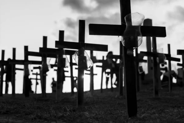 Salvador Bahia Brazil October 2021 Silhouette People Crosses Fixed Ground — Stock Photo, Image