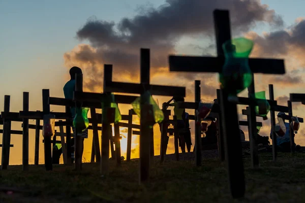 Сальвадор Баия Бразилия Октября 2021 Года Силуэт Людей Крестов Закрепленных — стоковое фото