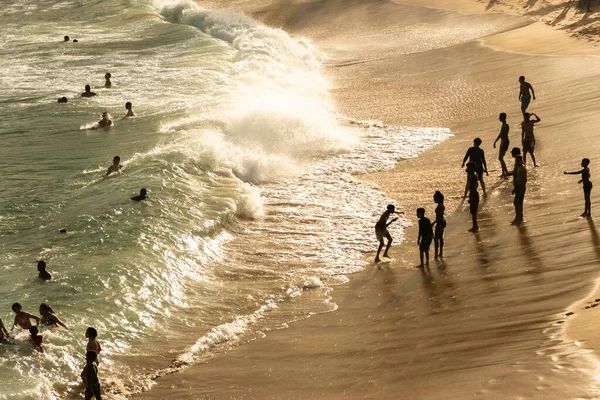 Salvador Bahia Brazil August 2021 Large Group People Paciencia Beach — Stock Photo, Image