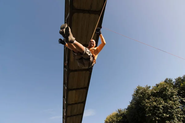 Rappel Practitioner Doing Extreme Dangerous Marbalisms Salvador Bahia Brazil — Stock Photo, Image