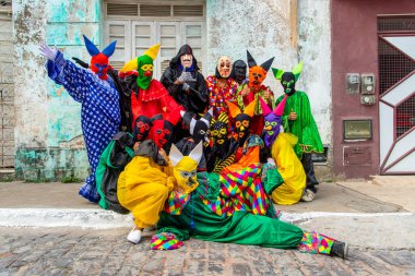 Maragogipe, Bahia, Brezilya - 04 Mart 2019: Carnaval de Maragojipe Brezilya 'nın Bahia eyaletinin Maragogipe şehrinde her yıl düzenlenen geleneksel bir karnaval festivali..