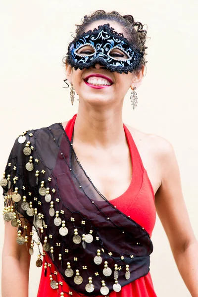 Retrato Una Mujer Con Máscara Carnaval Venecia Sobre Fondo Claro — Foto de Stock