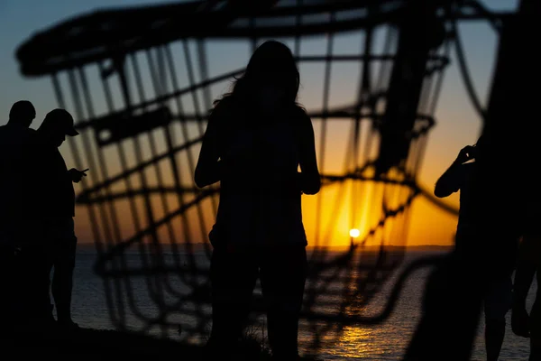 Silhouette Groupe Personnes Contre Coucher Soleil Salvador Bahia Brésil — Photo