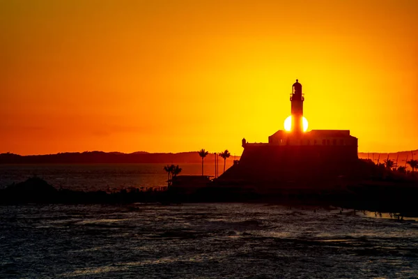 Salvador Bahia Brazil September 2021 Silhouette Lighthouse Beautiful Dramatic Orange — Stock Photo, Image