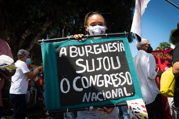 Salvador Bahia Brasile Settembre 2021 Brasiliani Protestano Con Striscioni Manifesti — Foto Stock
