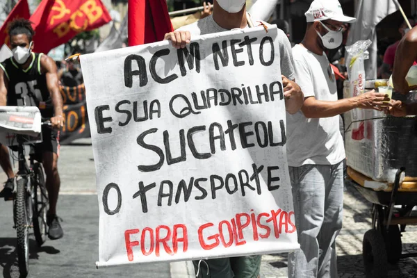 Salvador Bahia Brazílie Září 2021 Brazilci Protestují Transparenty Plakáty Proti — Stock fotografie