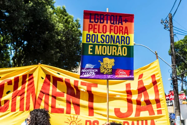 Salvador Bahia Brazílie Září 2021 Brazilci Protestují Transparenty Plakáty Proti — Stock fotografie