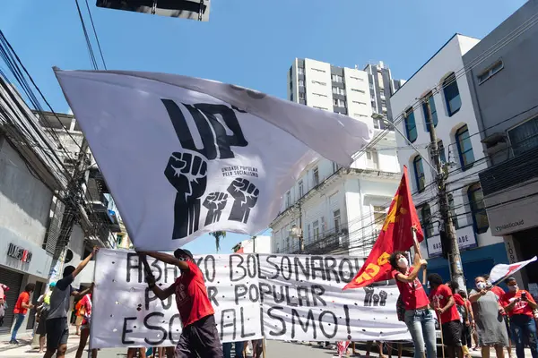 Salvador Bahía Brasil Septiembre 2021 Los Brasileños Protestan Con Pancartas — Foto de Stock