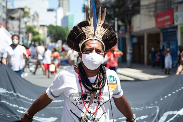 Salvador Bahia Brazil September 2021 Βραζιλιάνοι Διαμαρτύρονται Πανό Και Αφίσες — Φωτογραφία Αρχείου