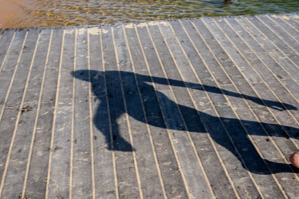 Shadow Person Reflected Wooden Floor Pier Salvador Bahia Brazil — Stock Photo, Image