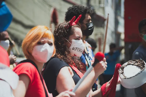 Salvador Bahia Brazílie Září 2021 Brazilci Protestují Transparenty Plakáty Proti — Stock fotografie