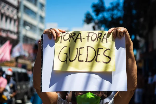 Salvador Bahia Brasil Setembro 2021 Brasileiros Protestam Com Bandeiras Cartazes — Fotografia de Stock