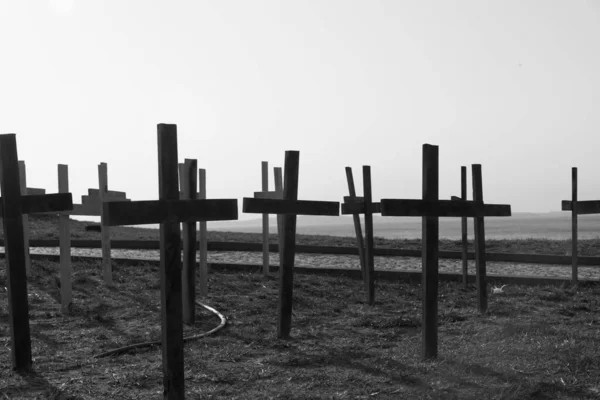 Des Croix Fixées Sol Honneur Ceux Qui Ont Été Tués — Photo