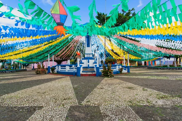 Taperoa Bahia Brasil Julho 2018 Vista Uma Praça Decorada Para — Fotografia de Stock