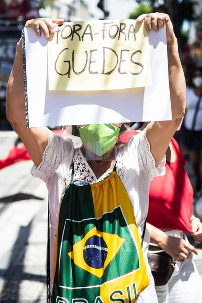 Сальвадор Баия Бразилия Сентября 2021 Года Бразильцы Протестуют Знаменами Плакатами — стоковое фото