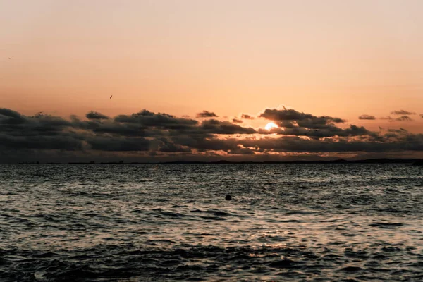 Sahilde canlı renklerle dramatik bir gün batımı. Salvador, Bahia, Brezilya.