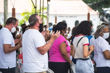 Salvador, Bahia, Brazil - January 07, 2022: Faithful gathered at the famous Senhor do Bonfim church in Salvador, Bahia, praying for a new year.