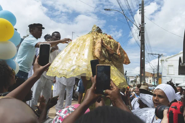 Członkowie Religii Candomble Widziani Podczas Uroczystości Religijnych Terreiro Mieście Santo — Zdjęcie stockowe