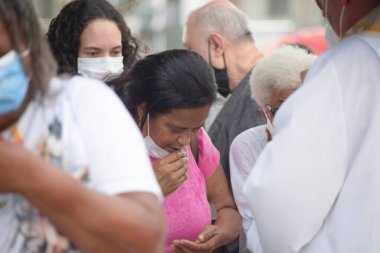 Salvador, Bahia, Brazil - January 07, 2022: Faithful gathered at the famous Senhor do Bonfim church in Salvador, Bahia, praying for a new year.