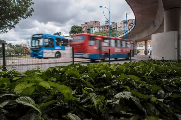 Otobüs caddede düşük hızda giderken yakalandı. Salvador, Bahia, Brezilya.