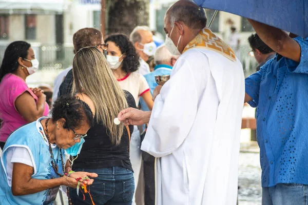 Salvador, Bahia, Brazil - January 07, 2022: Faithful gathered at the famous Senhor do Bonfim church in Salvador, Bahia, praying for a new year.