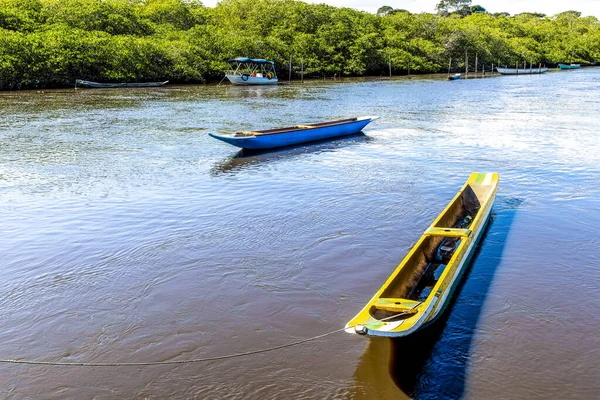 Deux Canots Pêche Bateau Debout Sur Rivière Jaguaripe Maragogipinho Bahia — Photo