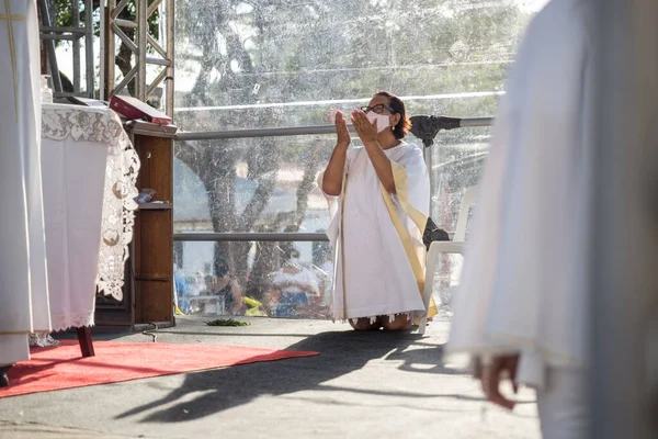 Fiéis Reunidos Famosa Igreja Senhor Bonfim Salvador Bahia Rezando Por — Fotografia de Stock