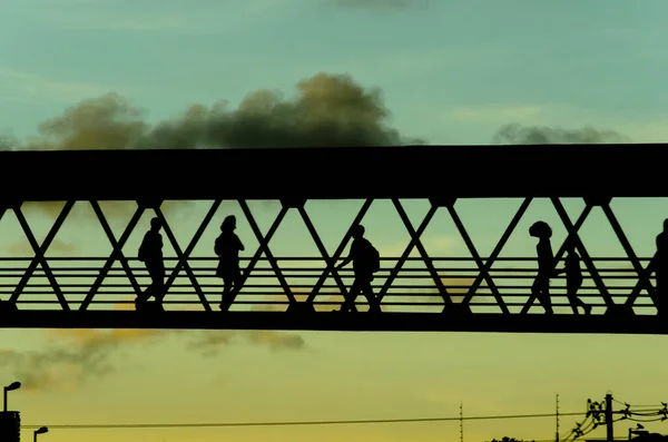 Salvador Bahia Brazil January 2015 Pedestrians Silhouette Walking Walkway Sunset — Stock Photo, Image