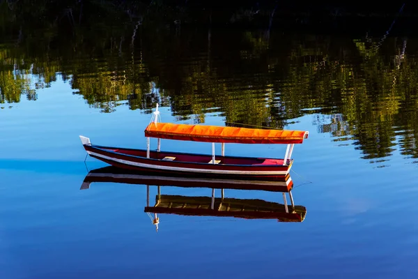 小船在森林的背景下停靠在河边 Nilo Pecanha 巴西巴伊亚州 — 图库照片