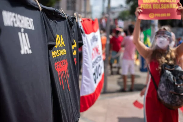 Salvador Bahia Brazília 2021 Október Brazilok Zászlókkal Plakátokkal Tüntetnek Jair — Stock Fotó