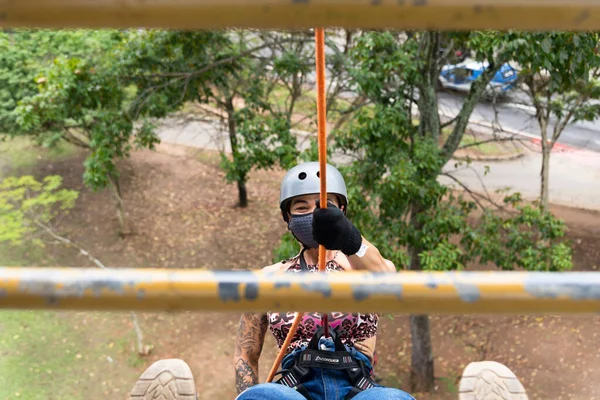 Salvador Bahia Brazil October 2021 Female Rappelist Going Rappel Walkway — Stock Photo, Image