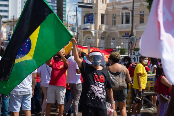 Salvador Bahia Brazília 2021 Október Brazilok Zászlókkal Plakátokkal Tüntetnek Jair — Stock Fotó