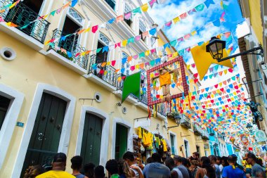 Salvador, Bahia, Brezilya - 22 Haziran 2019: Pillory Dekorasyonu, Sao Joao Festivali, Salvador Tarihi Merkezi, Bahia.
