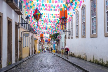 Salvador, Bahia, Brezilya - 20 Haziran 2019: Pillory Dekorasyonu, Sao Joao Festivali, Salvador Tarihi Merkezi, Bahia.