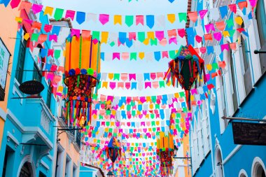 Salvador, Bahia, Brezilya - 20 Haziran 2019: Pillory Dekorasyonu, Sao Joao Festivali, Salvador Tarihi Merkezi, Bahia.