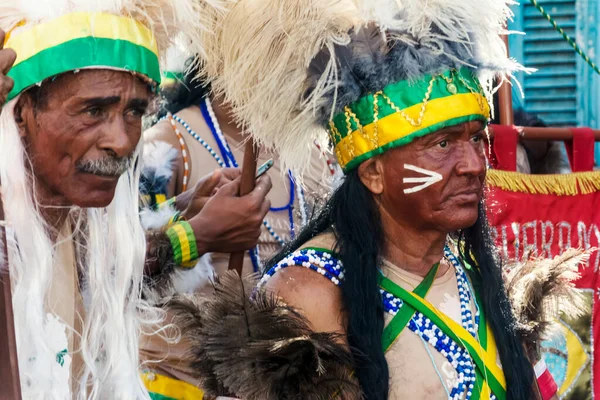 Salvador Bahia Brasil Julho 2015 Indígenas São Vistos Durante Desfile — Fotografia de Stock