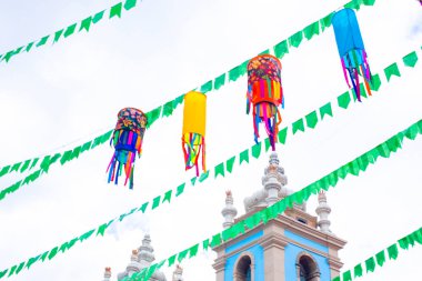 Salvador, Bahia, Brezilya - 20 Haziran 2019: Pillory Dekorasyonu, Sao Joao Festivali, Salvador Tarihi Merkezi, Bahia.
