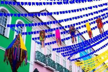 Salvador, Bahia, Brezilya - 20 Haziran 2019: Pillory Dekorasyonu, Sao Joao Festivali, Salvador Tarihi Merkezi, Bahia.