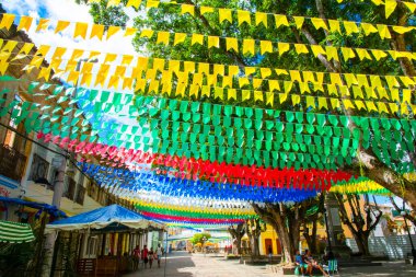 Cachoeira, Bahia, Brezilya - 26 Haziran 2019: Sao Joao partisi için şehir dekorasyonu, Cachoeira şehri, Bahia.