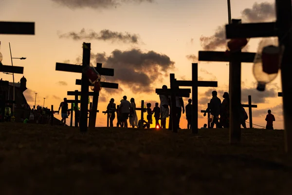 Salvador Bahia Brazilië Oktober 2021 Silhouet Van Mensen Kruizen Gefixeerd — Stockfoto