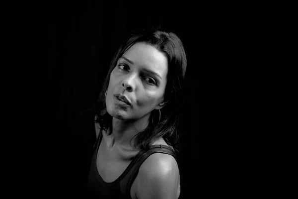 Black White Portrait Woman Black Background Salvador Bahia Brazil — Stock Photo, Image