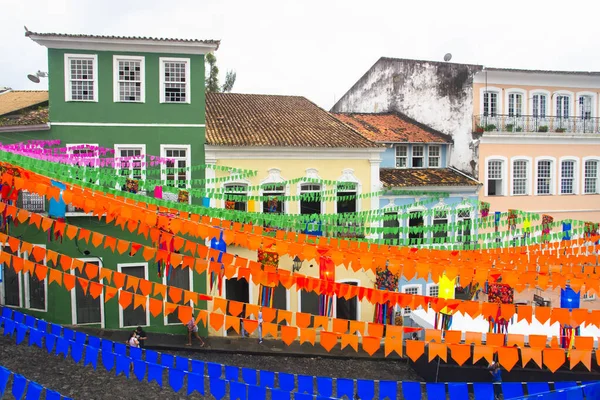 Salvador Bahia Brasil Junho 2019 Bandeiras Coloridas Decorando Festa São — Fotografia de Stock