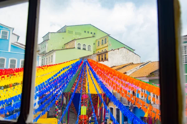 Salvador Bahia Brasil Junio 2019 Banderas Coloridas Que Decoran Fiesta — Foto de Stock