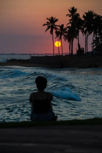 Salvador Bahia Brésil Octobre 2020 Silhouette Personnes Coucher Soleil Avec — Photo