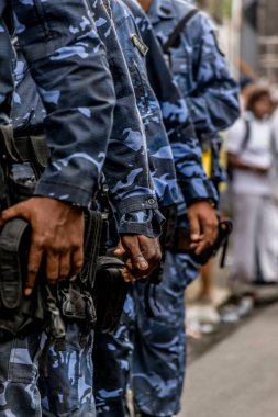 Salvador, Bahia, Brezilya - 2 Temmuz 2015: Salvador 'daki Lapinha Mahallesi' nde düzenlenen Bahia bağımsızlık geçidi sırasında askeri personel görüldü.