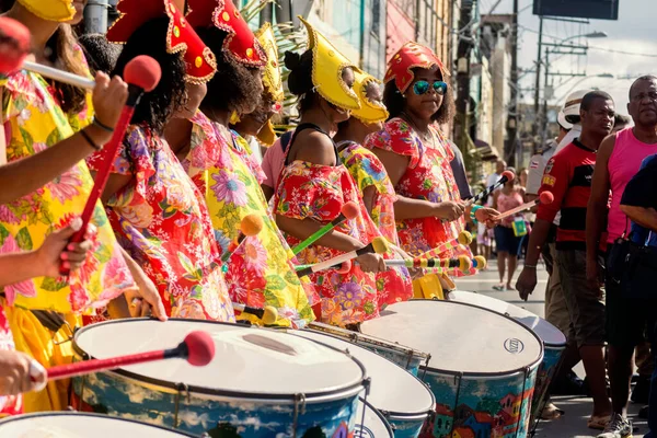 Salvador Bahia Brasil Julho 2015 Músicos São Vistos Durante Desfile — Fotografia de Stock