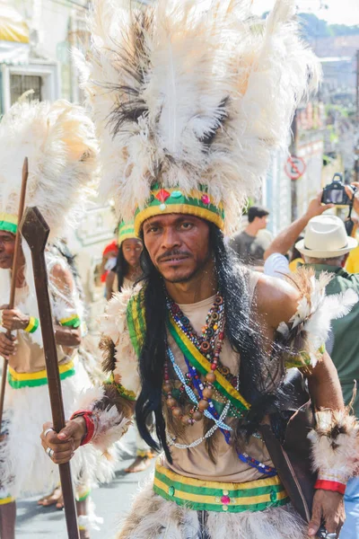 Salvador Bahia Brasil Julho 2017 Indígenas Participam Protestos Desfile Cultural — Fotografia de Stock